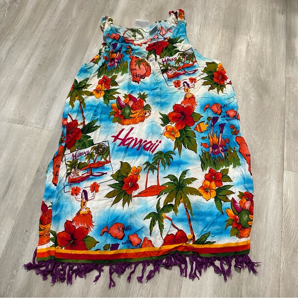Beach Cabana Hawaii Sleeveless Fringe Dress Sz M